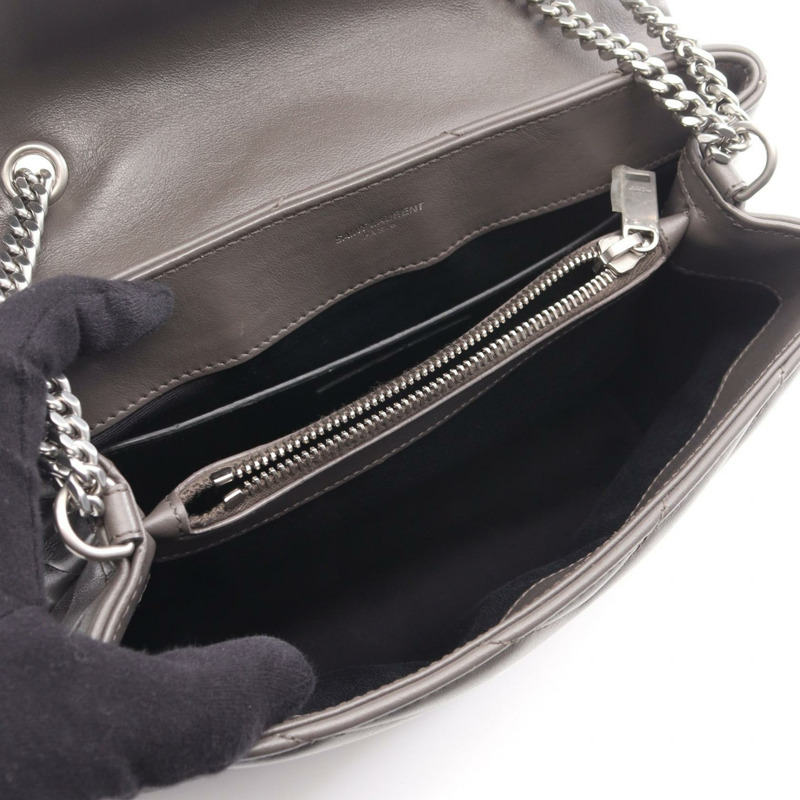 SAINT LAURENT PARIS Loulou 小號鏈條單肩包，灰色皮革，二手女款-2