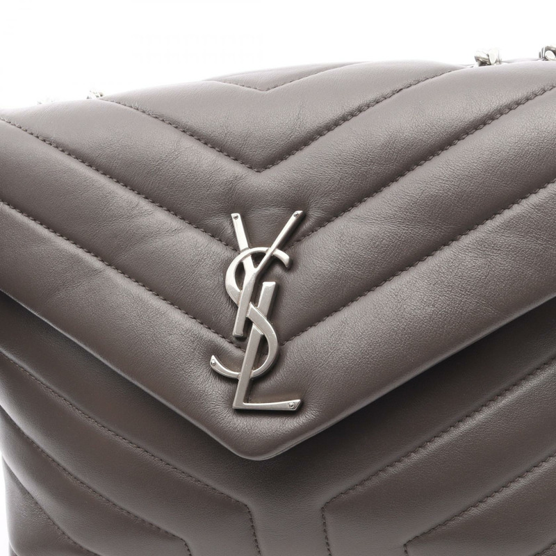 SAINT LAURENT PARIS Loulou 小號鏈條單肩包，灰色皮革，二手女款-6