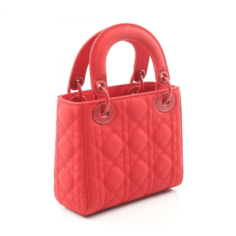 Christian Dior Lady Dior Cannage 迷你肩斜背包,紅色皮革,二手-1