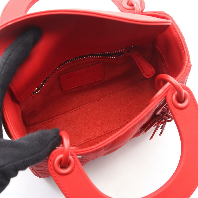 Christian Dior Lady Dior Cannage 迷你肩斜背包,紅色皮革,二手-2