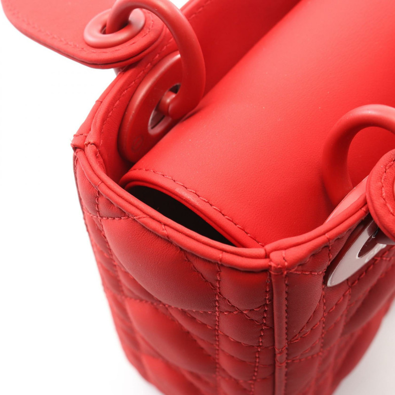 Christian Dior Lady Dior Cannage 迷你肩斜背包,紅色皮革,二手-4