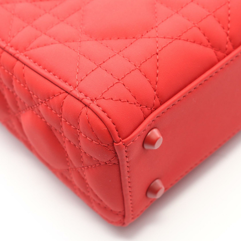 Christian Dior Lady Dior Cannage 迷你肩斜背包,紅色皮革,二手-5