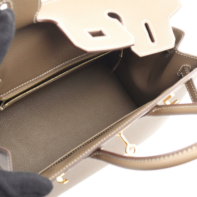 愛馬仕 Birkin Sellier 25 手提包,Z Epsom 皮革,灰褐色,二手,女士,金色五金-2