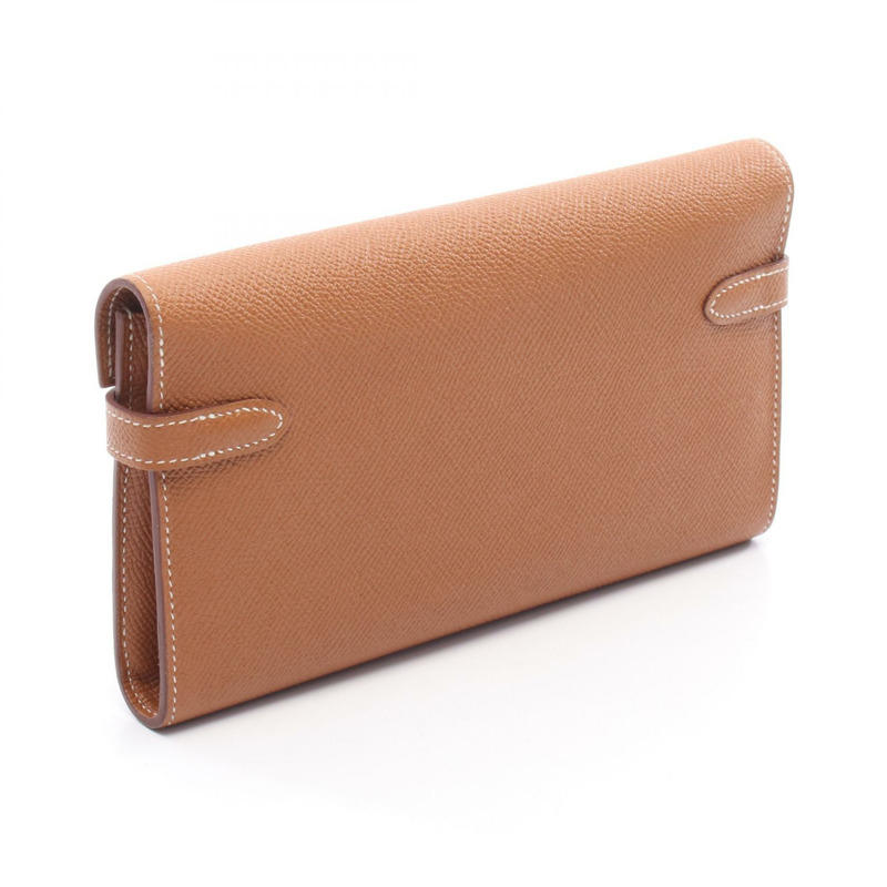 愛馬仕 Kelly 長版對折皮夾，Epsom 皮革，棕色，金色 SHW，二手，女士 A-1