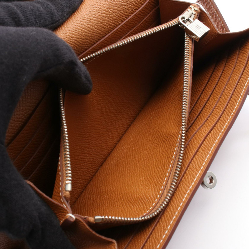 愛馬仕 Kelly 長版對折皮夾，Epsom 皮革，棕色，金色 SHW，二手，女士 A-3