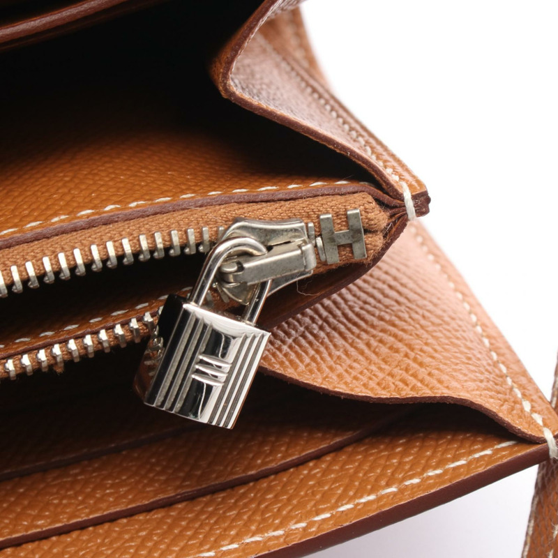 愛馬仕 Kelly 長版對折皮夾，Epsom 皮革，棕色，金色 SHW，二手，女士 A-6