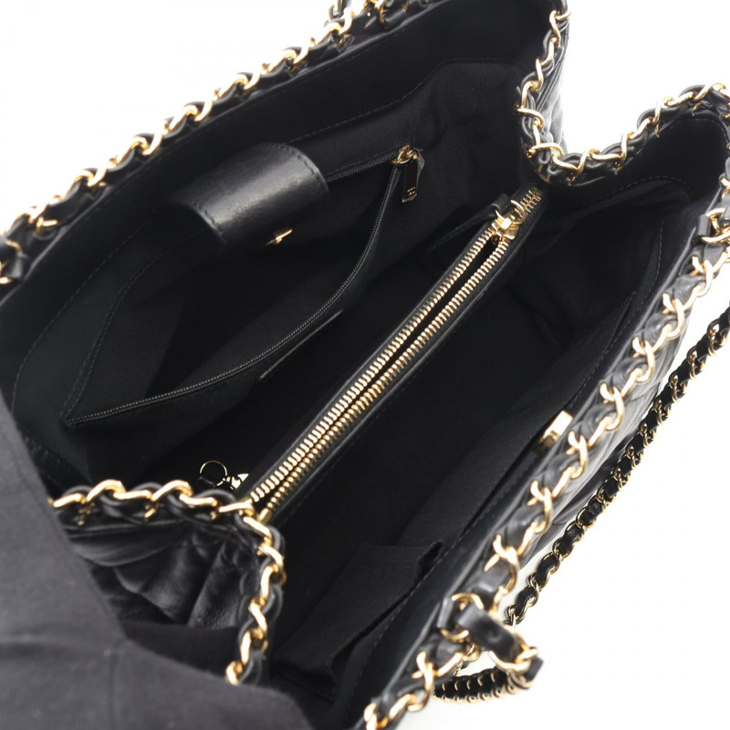 香奈兒 (CHANEL) Matelasse 鏈條手提單肩包，羊皮材質，黑色，金色五金，二手女款-2