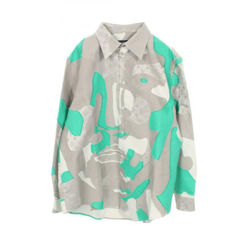 路易威登印花棉質 Fil Coupe Monogram 襯衫,灰色,二手男 #4L LV-0