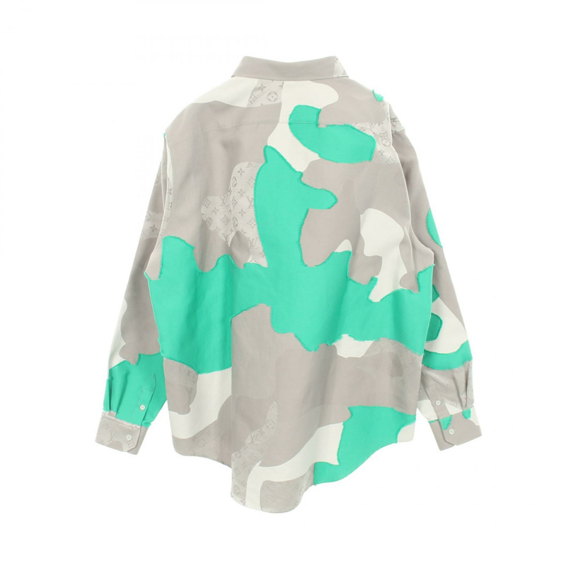 路易威登印花棉質 Fil Coupe Monogram 襯衫,灰色,二手男 #4L LV-1