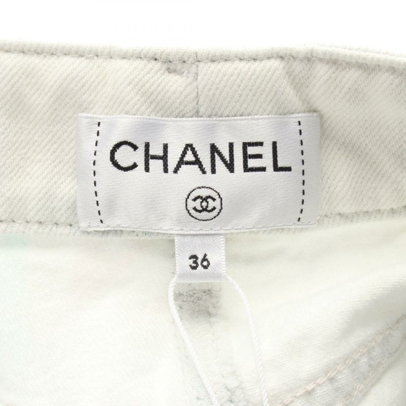 香奈兒 COCO 標誌牛仔褲 #36 棉質 白色 藍色 粉紅色 二手 女士 CC-2