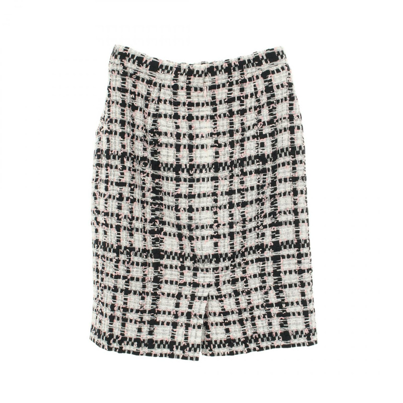 香奈兒 COCO 標誌紐扣鉛筆裙 #34 棉滌混紡 黑色 白色 粉紅色 二手-1