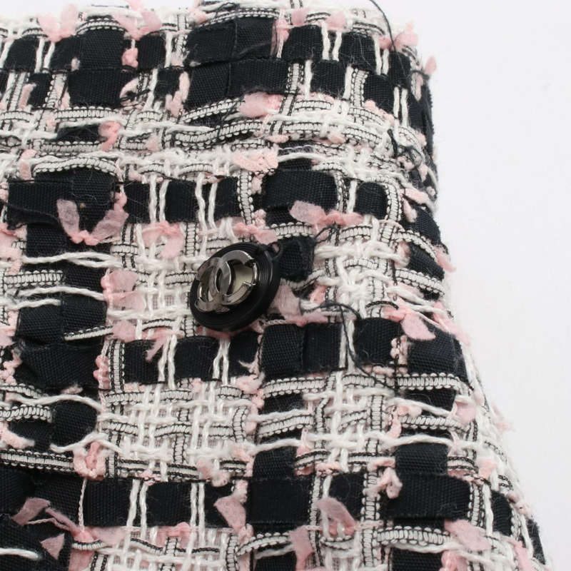 香奈兒 COCO 標誌紐扣鉛筆裙 #34 棉滌混紡 黑色 白色 粉紅色 二手-9