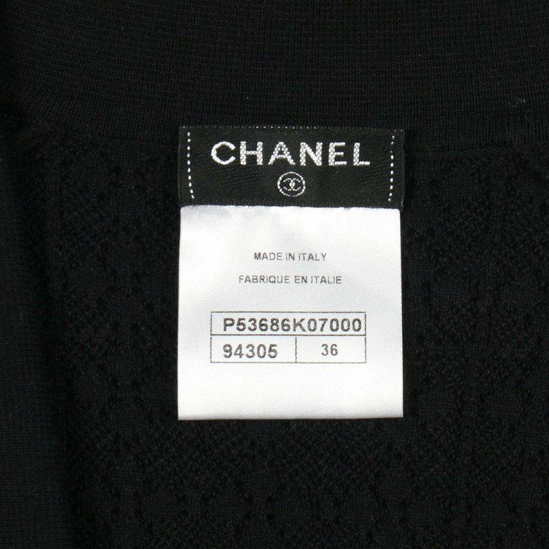 香奈兒 (CHANEL) CC Logo 紐帶珍珠連身裙 P53686K07000 棉尼龍黑 #36 二手女裝-2