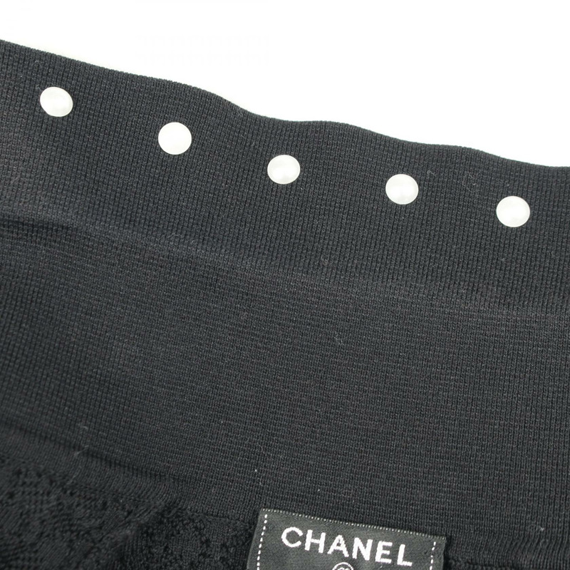 香奈兒 (CHANEL) CC Logo 紐帶珍珠連身裙 P53686K07000 棉尼龍黑 #36 二手女裝-4