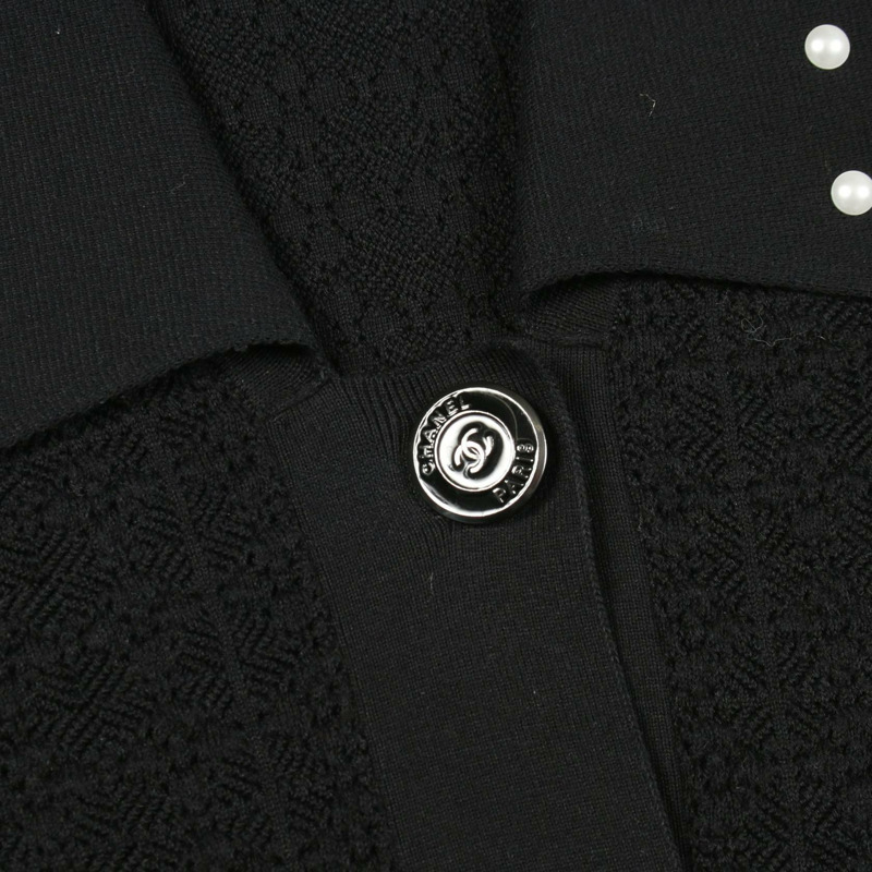 香奈兒 (CHANEL) CC Logo 紐帶珍珠連身裙 P53686K07000 棉尼龍黑 #36 二手女裝-7