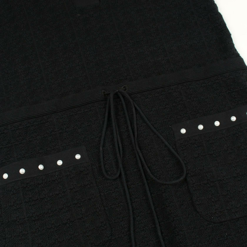 香奈兒 (CHANEL) CC Logo 紐帶珍珠連身裙 P53686K07000 棉尼龍黑 #36 二手女裝-8