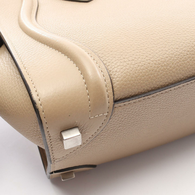 CELINE Luggage 微型購物手提包 167793 皮革 米色 二手 女士-12