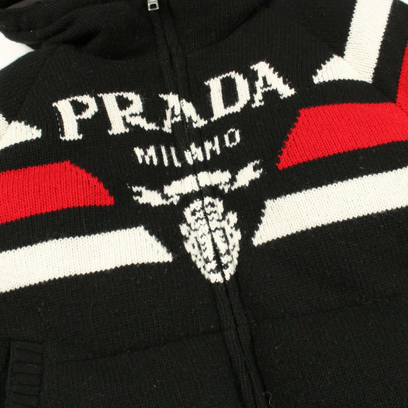 PRADA 羽絨外套 Blouson #40 羊毛羊絨黑色 logo 二手女款-11