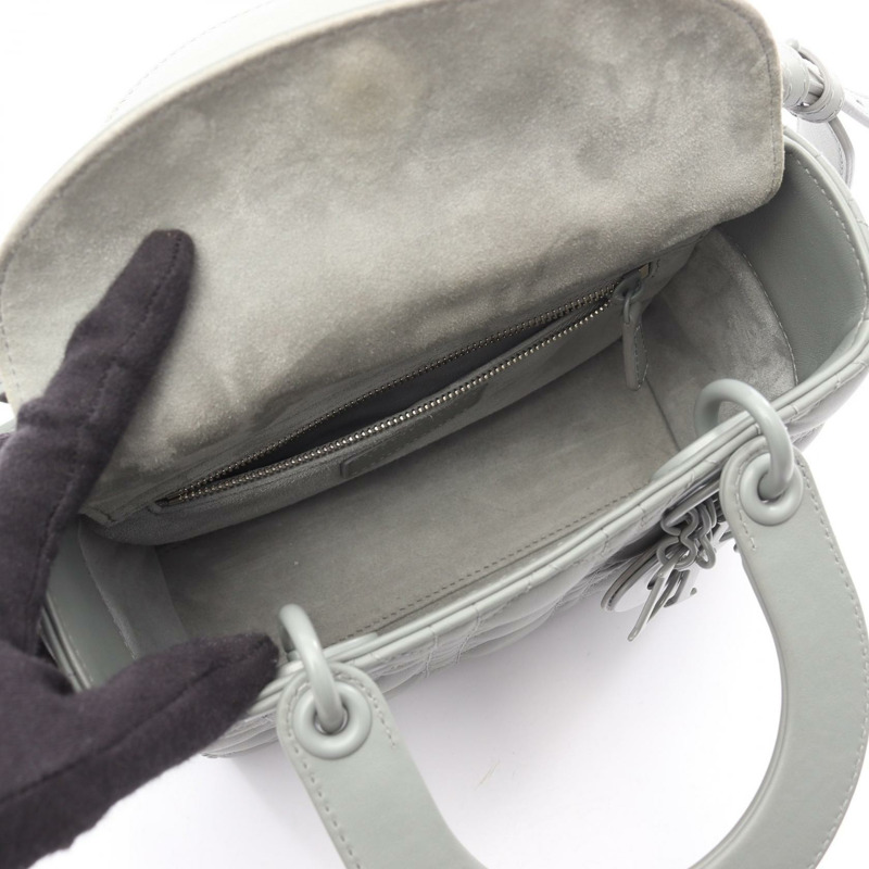 Dior Lady Dior 小號 Cannage 斜背單肩手提包,灰色皮革,二手女款-2