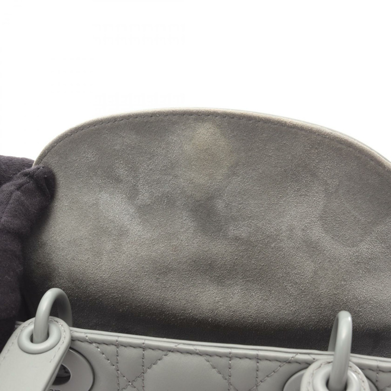 Dior Lady Dior 小號 Cannage 斜背單肩手提包,灰色皮革,二手女款-4