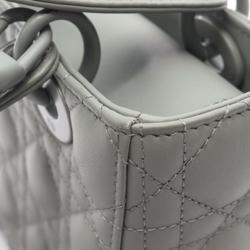 Dior Lady Dior 小號 Cannage 斜背單肩手提包,灰色皮革,二手女款-7