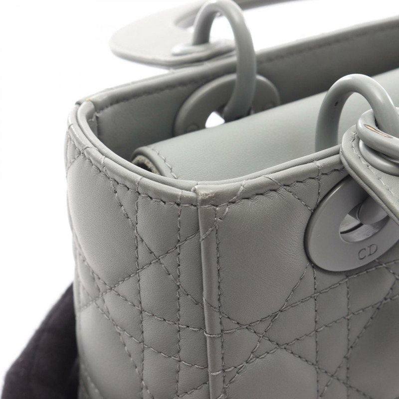 Dior Lady Dior 小號 Cannage 斜背單肩手提包,灰色皮革,二手女款-8