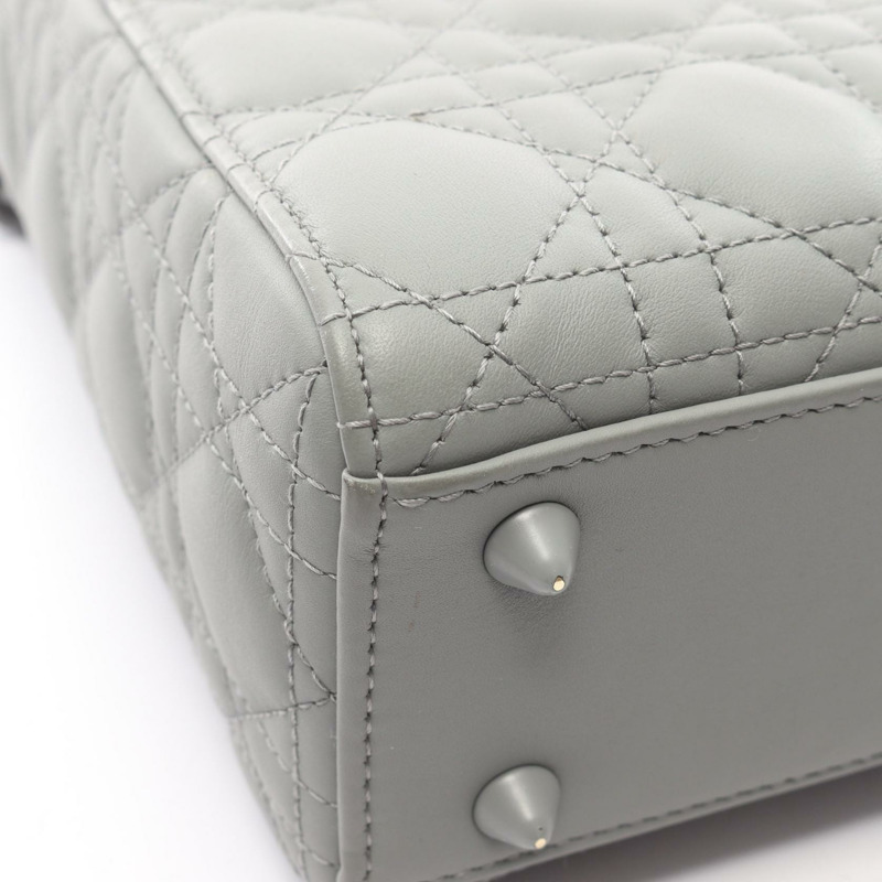 Dior Lady Dior 小號 Cannage 斜背單肩手提包,灰色皮革,二手女款-9