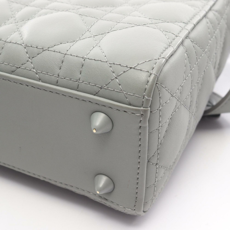 Dior Lady Dior 小號 Cannage 斜背單肩手提包,灰色皮革,二手女款-10