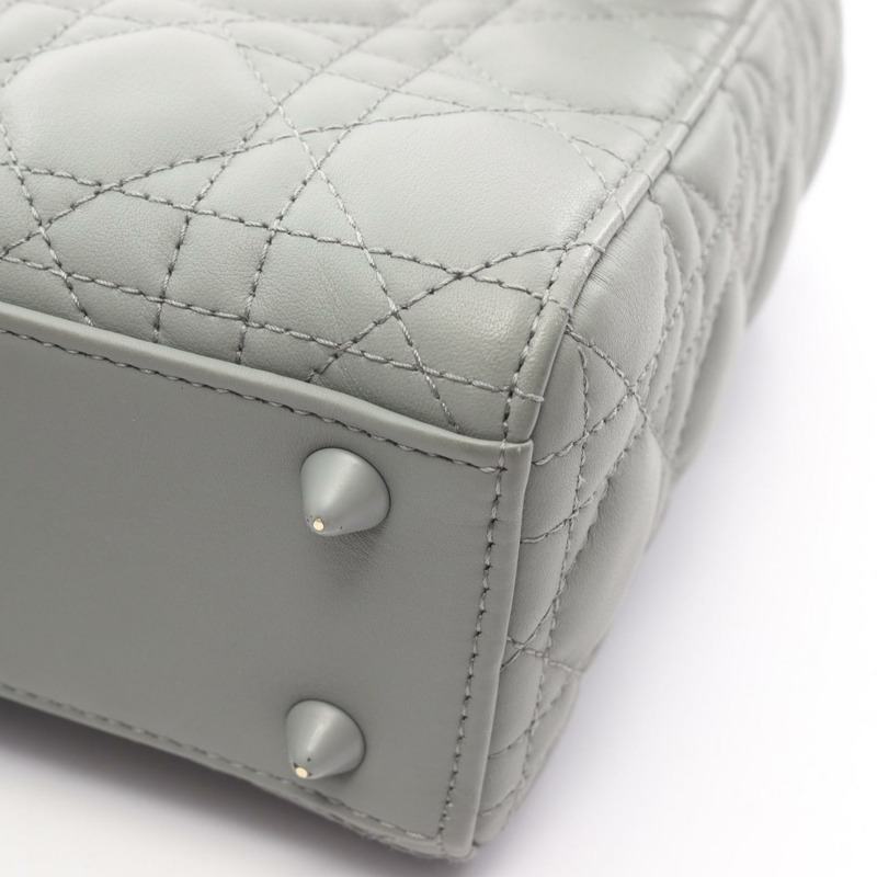 Dior Lady Dior 小號 Cannage 斜背單肩手提包,灰色皮革,二手女款-12