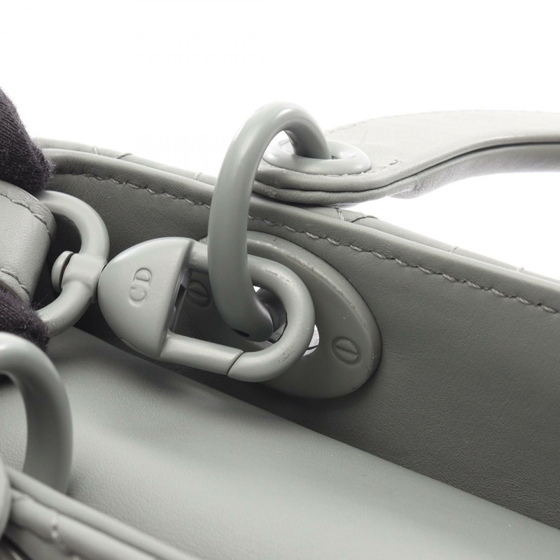 Dior Lady Dior 小號 Cannage 斜背單肩手提包,灰色皮革,二手女款-13