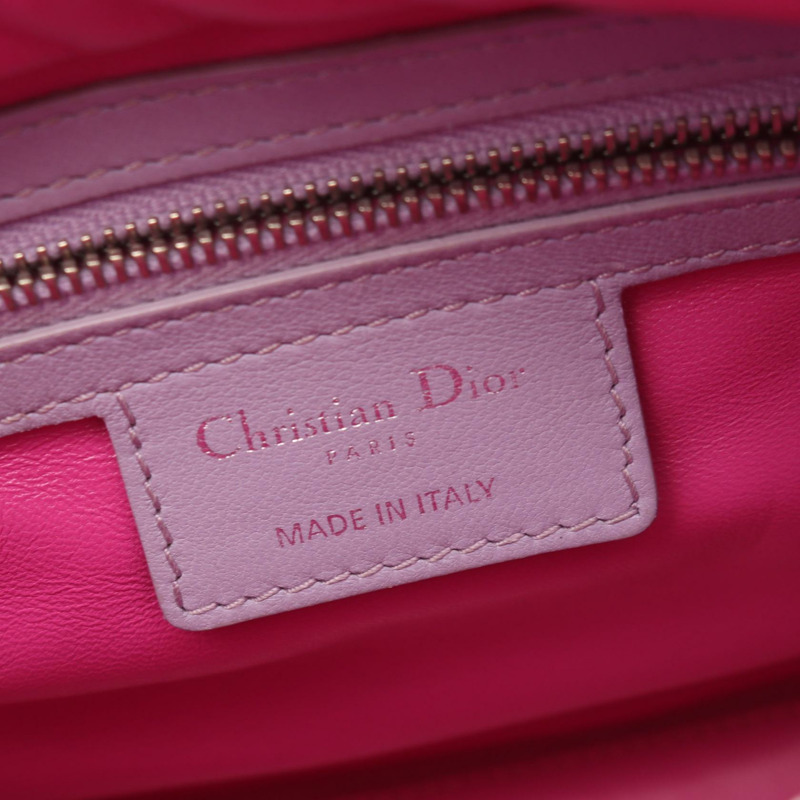 Dior LADY DIOR 紫色粉紅皮革單肩手提包(二手)-3
