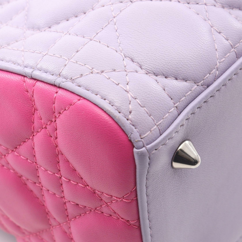 Dior LADY DIOR 紫色粉紅皮革單肩手提包(二手)-4