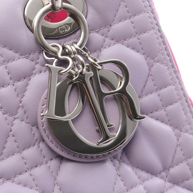 Dior LADY DIOR 紫色粉紅皮革單肩手提包(二手)-6