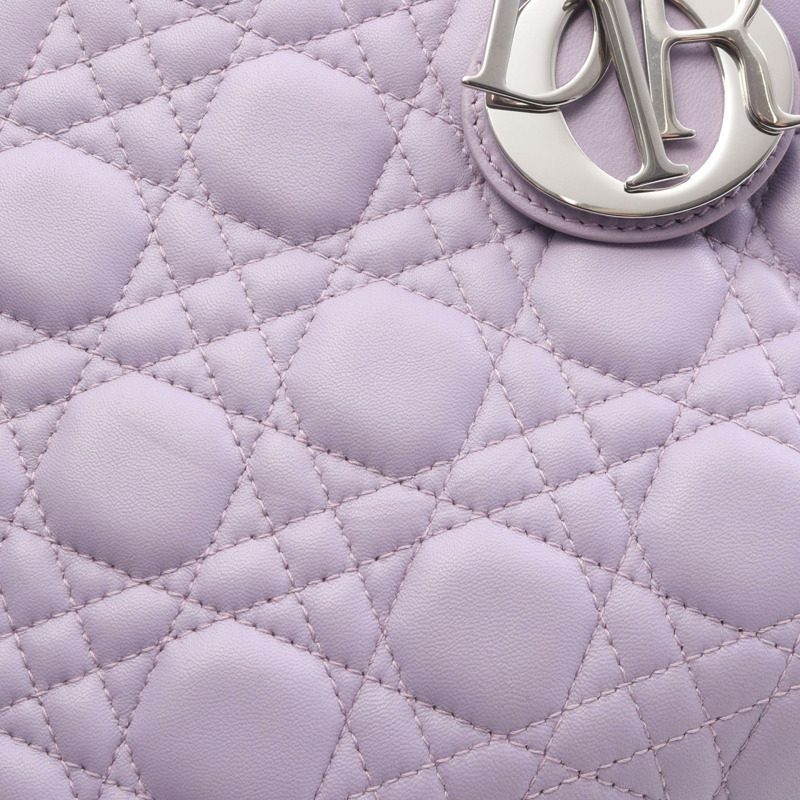 Dior LADY DIOR 紫色粉紅皮革單肩手提包(二手)-7