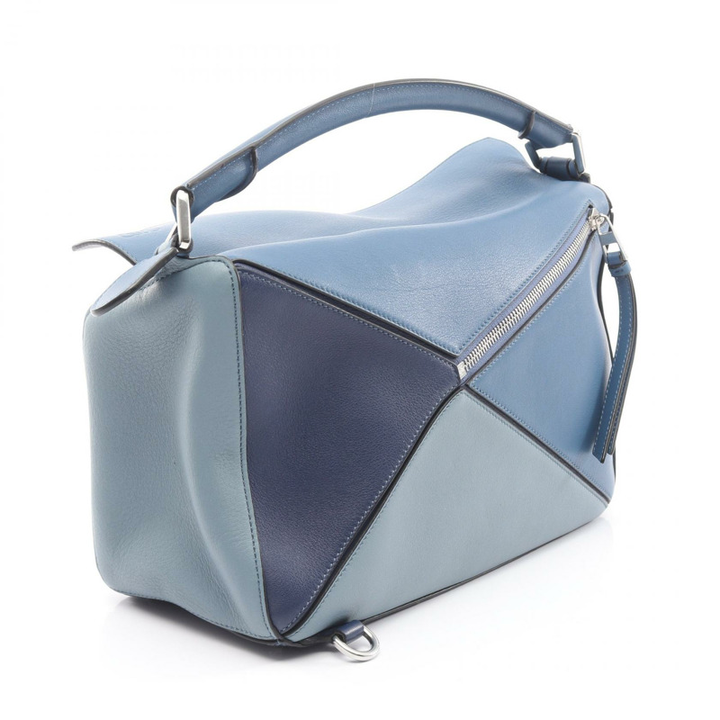 LOEWE Puzzle 中型斜背單肩包,皮革材質,藍色/海軍藍,二手女款-1