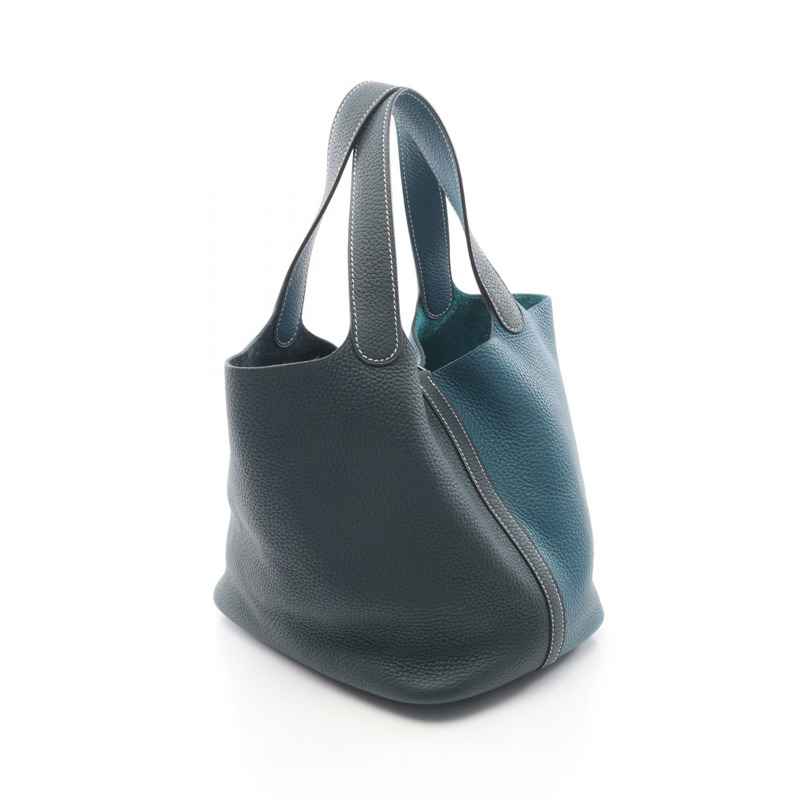 愛馬仕 Picotin Lock MM Casaque 手提包，Clemence 皮革，綠色，銀色五金，女士款-1