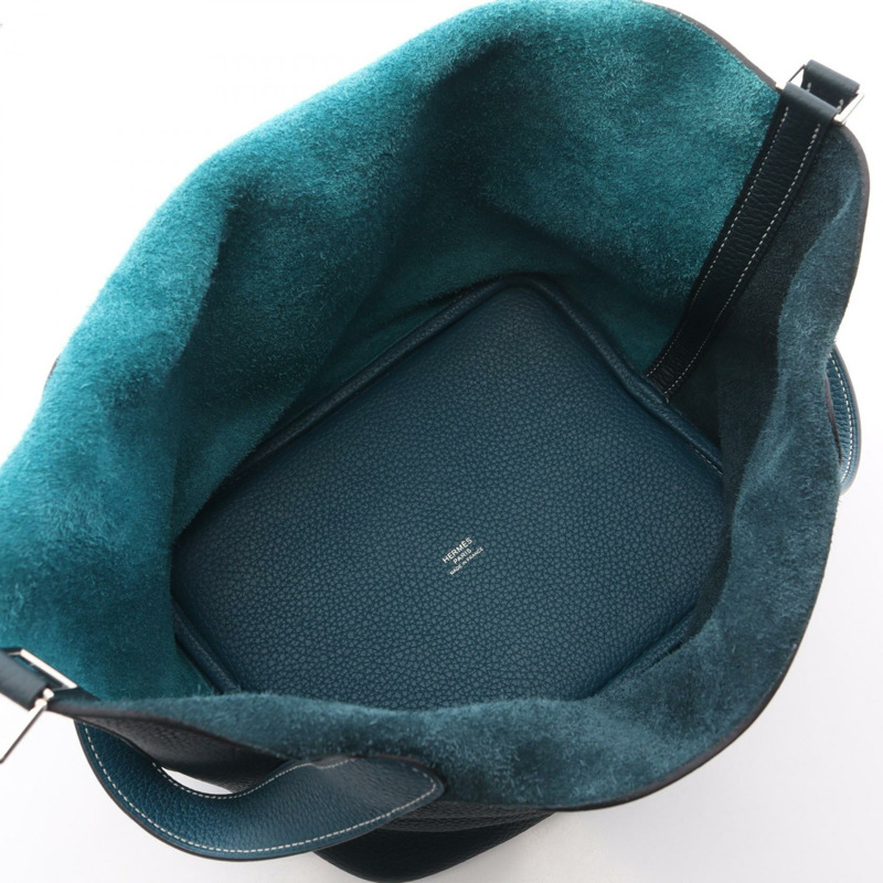 愛馬仕 Picotin Lock MM Casaque 手提包，Clemence 皮革，綠色，銀色五金，女士款-2