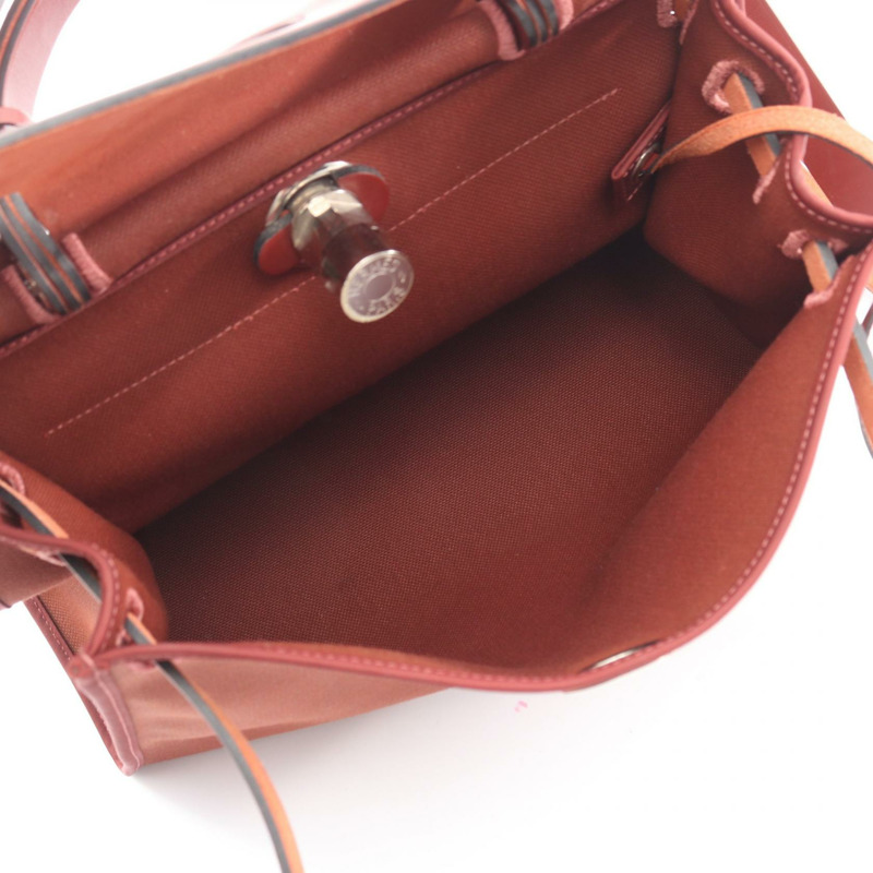 愛馬仕 Herbag Zip PM 單肩手提包 Toile Military Vache hunter 棕色 二手 D-2