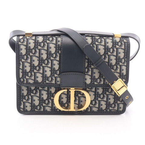 Dior 30 MONTAIGNE Oblique 提花肩背包，帆布皮革，米色/海軍藍，二手