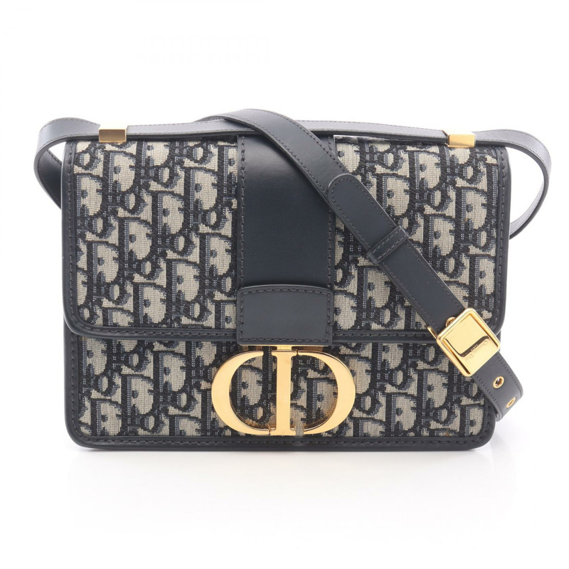 Dior 30 MONTAIGNE Oblique 提花肩背包,帆布皮革,米色/海軍藍,二手-0