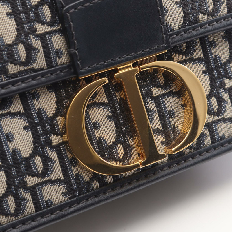 Dior 30 MONTAIGNE Oblique 提花肩背包,帆布皮革,米色/海軍藍,二手-10