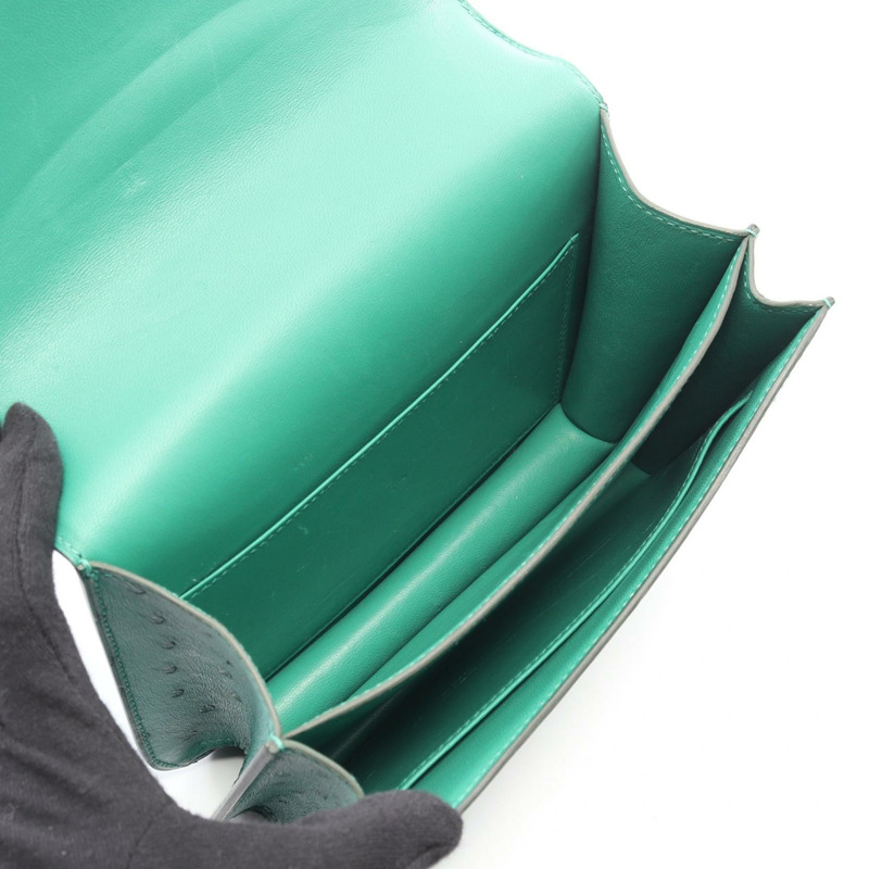 愛馬仕 Constance 3 Mini Vert Vertigo 單肩包,鴕鳥皮,綠色,二手,女士款-2