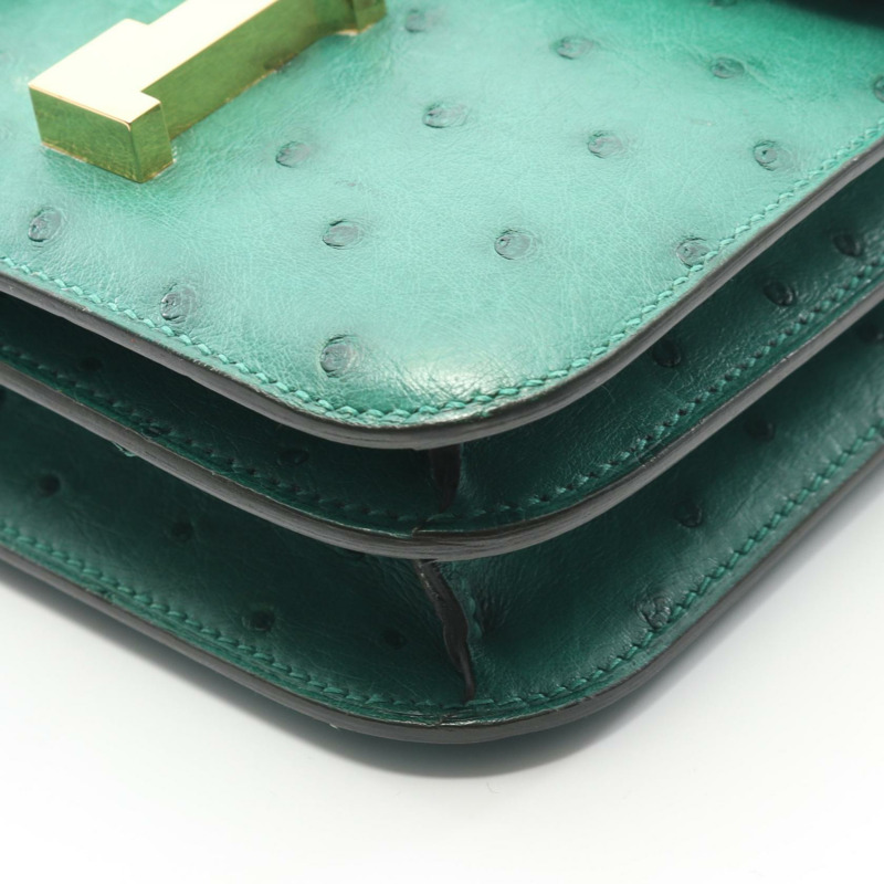 愛馬仕 Constance 3 Mini Vert Vertigo 單肩包,鴕鳥皮,綠色,二手,女士款-7