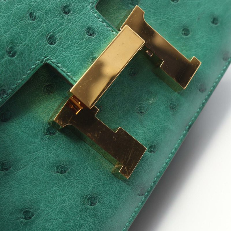 愛馬仕 Constance 3 Mini Vert Vertigo 單肩包,鴕鳥皮,綠色,二手,女士款-11