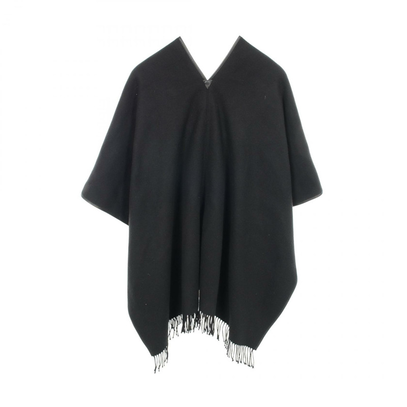 愛馬仕黑色羊絨皮斗篷開襟夾克，二手女款-1