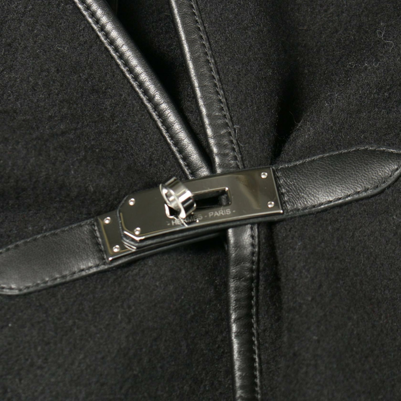 愛馬仕黑色羊絨皮斗篷開襟夾克，二手女款-3