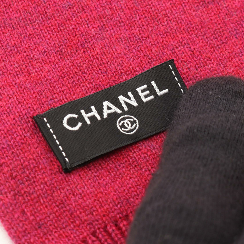 香奈兒 COCO 標誌圍巾披肩羊絨圍巾黑色粉紅二手女士 CC-2
