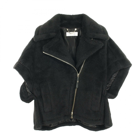 MAX MARA 泰迪熊披肩外套，羊毛、絲綢、羊駝毛混紡，黑色，二手，女款，S碼。