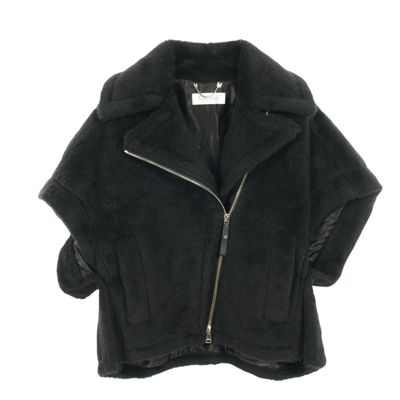 MAX MARA 泰迪熊披肩外套，羊毛、絲綢、羊駝毛混紡，黑色，二手，女款，S碼。-0