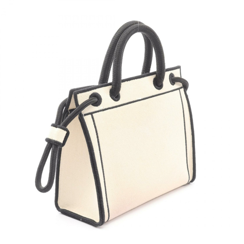 FENDI 肩背斜背包 8BH380 帆布 米色 黑色 Logo 二手 女士-1